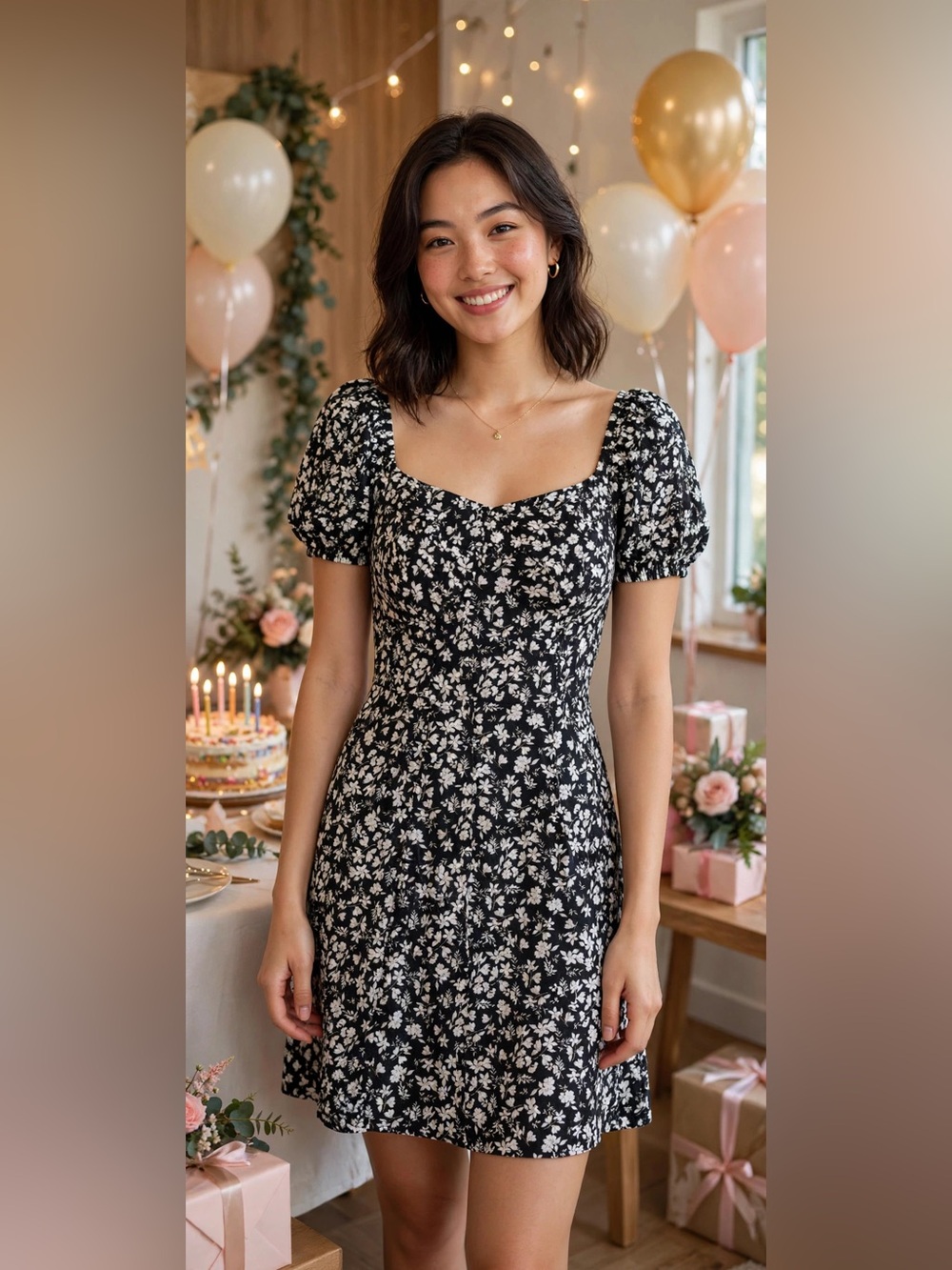 No Boundaries Black and White Floral Midi Dress